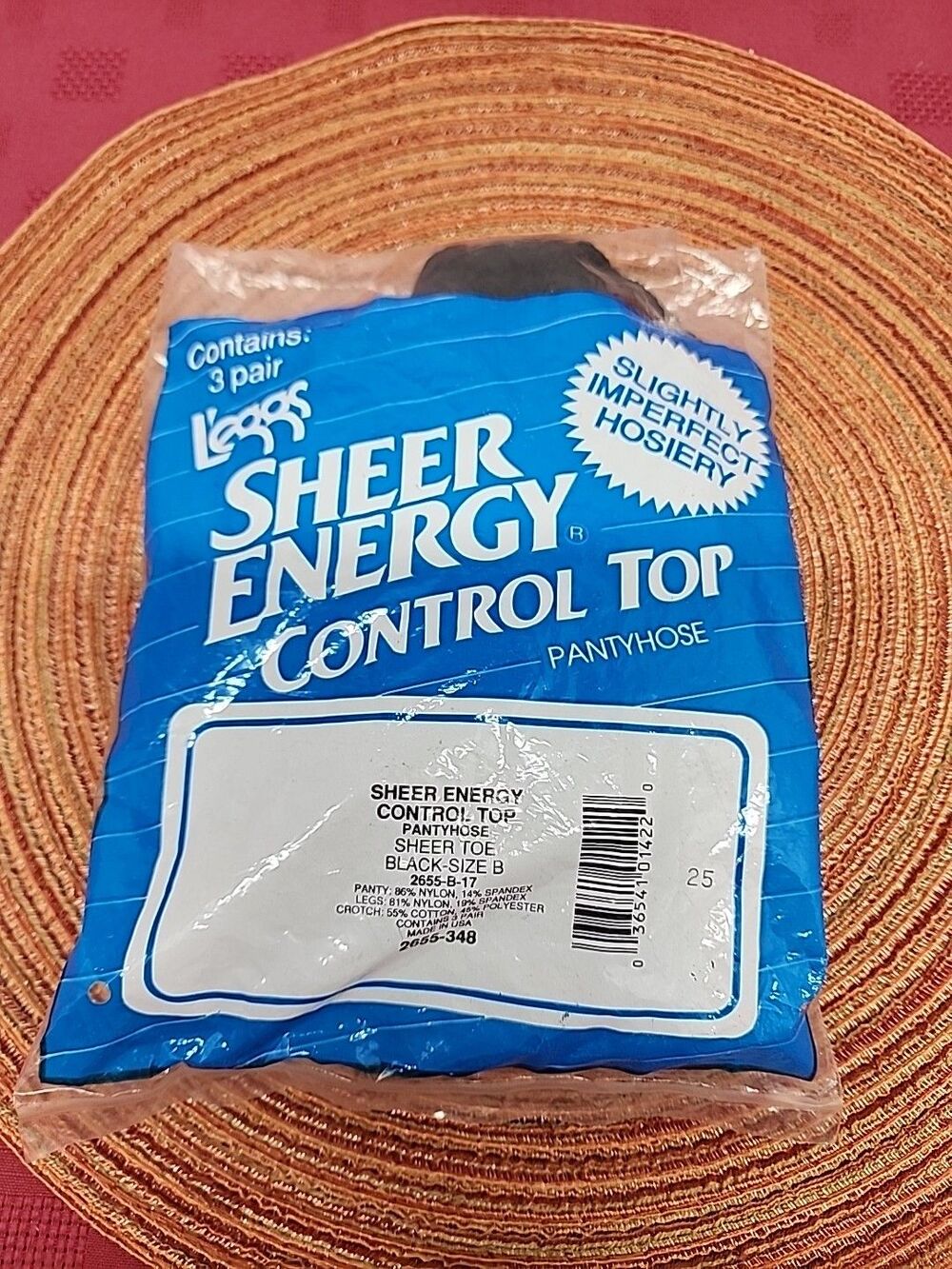 L'eggs Sheer Energy Control Top Pantyhose 3 Pack Sheer Toe In Black Size B NEW